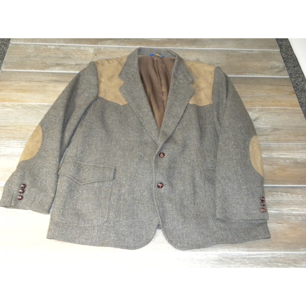 Pendleton Sport Coat Mens 54 Gray Wool 2 Button Suede Yoke Elbow Western Vintage